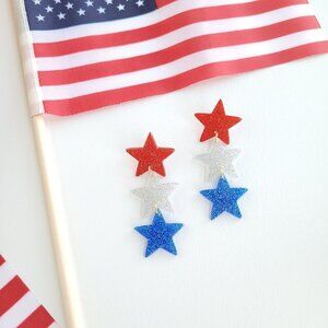 Red Silver and Blue Star Earrings